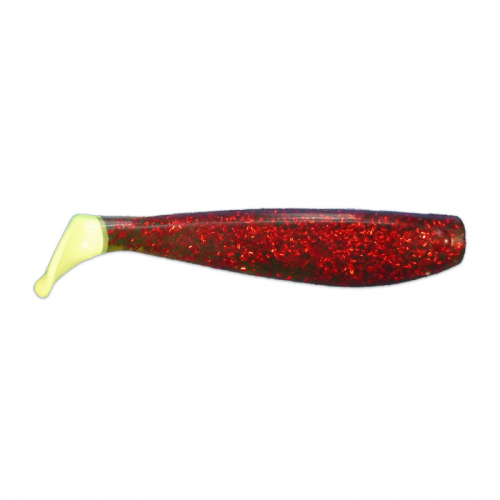 KWIGGLERS 4 INCH PADDLE TAIL OLIVE RED METAL FLAKE CHARTREUSE