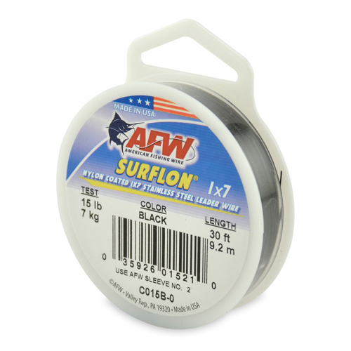 AFW SURFLON NYLON COATED STAINLESS STEEL LEADER WIRE BLACK C015B-0