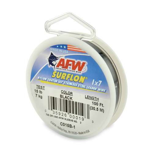 AFW SURFLON NYLON COATED STAINLESS STEEL LEADER WIRE BLACK C015B-1