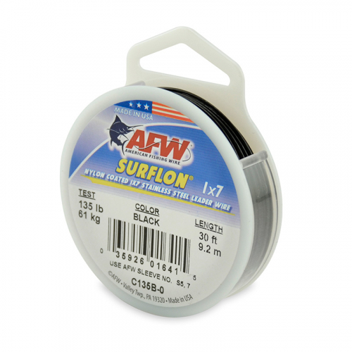 AFW SURFLON NYLON COATED STAINLESS STEEL LEADER WIRE BLACK C135B-0