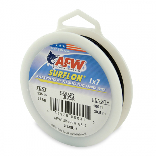 AFW SURFLON NYLON COATED STAINLESS STEEL LEADER WIRE BLACK C135B-1