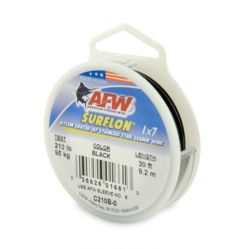 AFW SURFLON NYLON COATED STAINLESS STEEL LEADER WIRE BLACK C210B-0