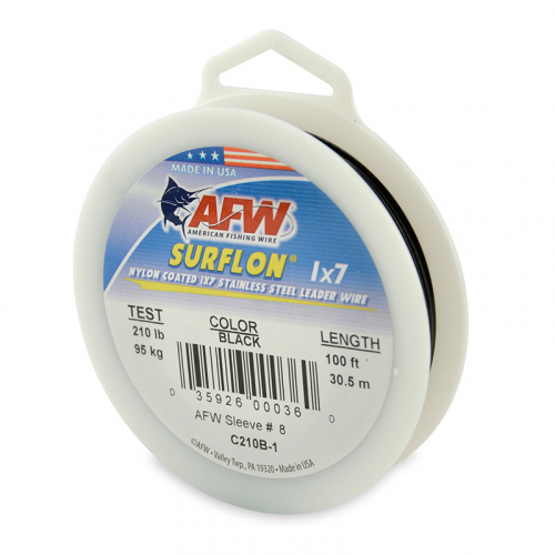 AFW SURFLON NYLON COATED STAINLESS STEEL LEADER WIRE BLACK C210B-1