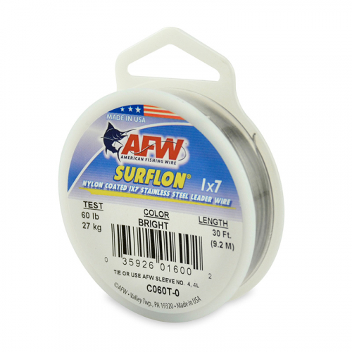 AFW SURFLON NYLON COATED STAINLESS STEEL LEADER WIRE BRIGHT C060T-0