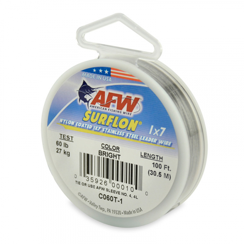 AFW SURFLON NYLON COATED STAINLESS STEEL LEADER WIRE BRIGHT C060T-1