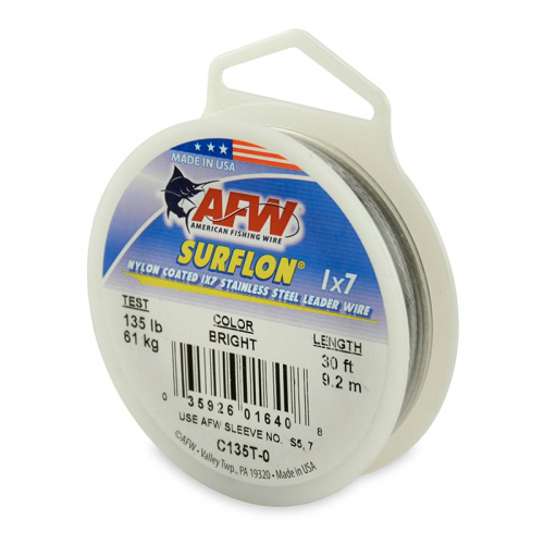 AFW SURFLON NYLON COATED STAINLESS STEEL LEADER WIRE BRIGHT C135T-0