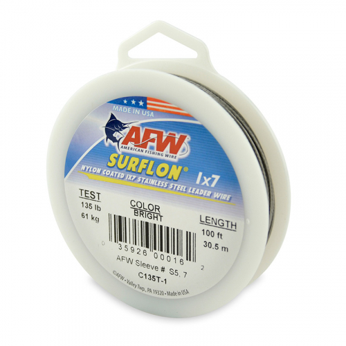 AFW SURFLON NYLON COATED STAINLESS STEEL LEADER WIRE BRIGHT C135T-1