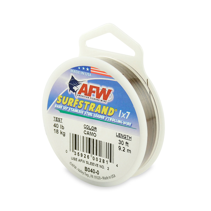 AFW B060-0  Surfstrand Bare 1x7 Stainless Steel 30' Camo 60Lb Trolling Wire 